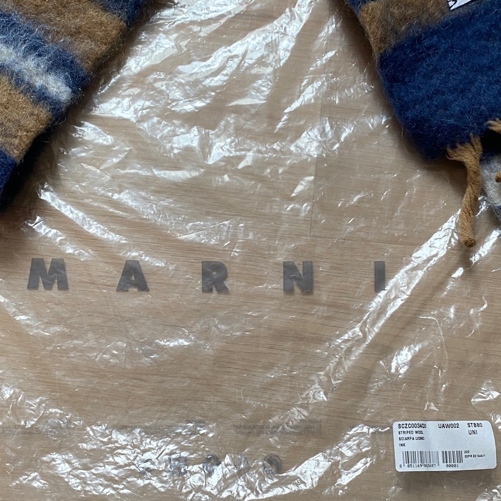 New Marni Wool alpaca Scarf ink Blue and Brown Stripes - Picture 4 of 6